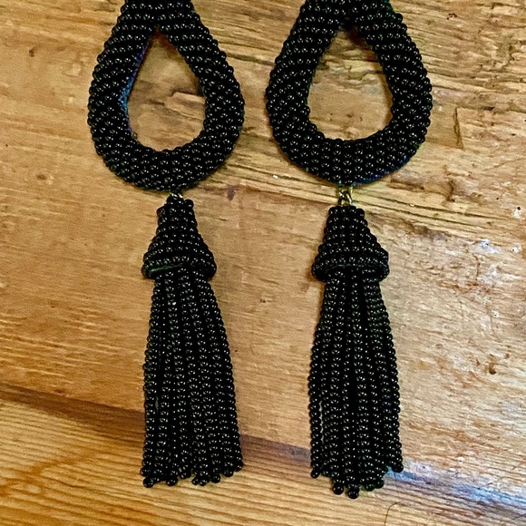 NWT Anthropologie Deepa Beaded Black Hoop Chandeliers - Picture 10 of 16